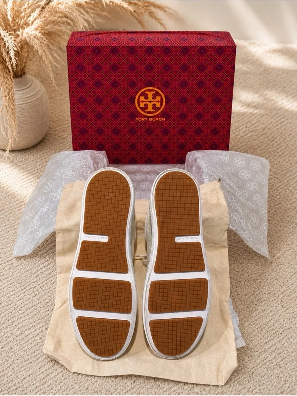 Tory Burch Ladybug Court Leather Sneakers | Cream & White | Size 9.5